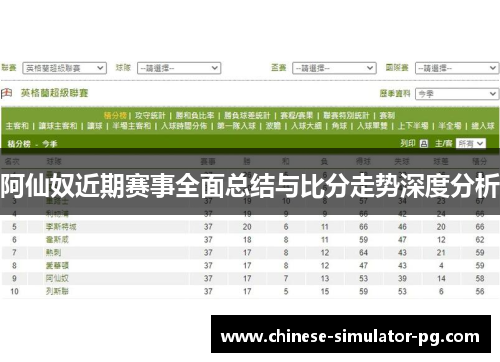 阿仙奴近期赛事全面总结与比分走势深度分析
